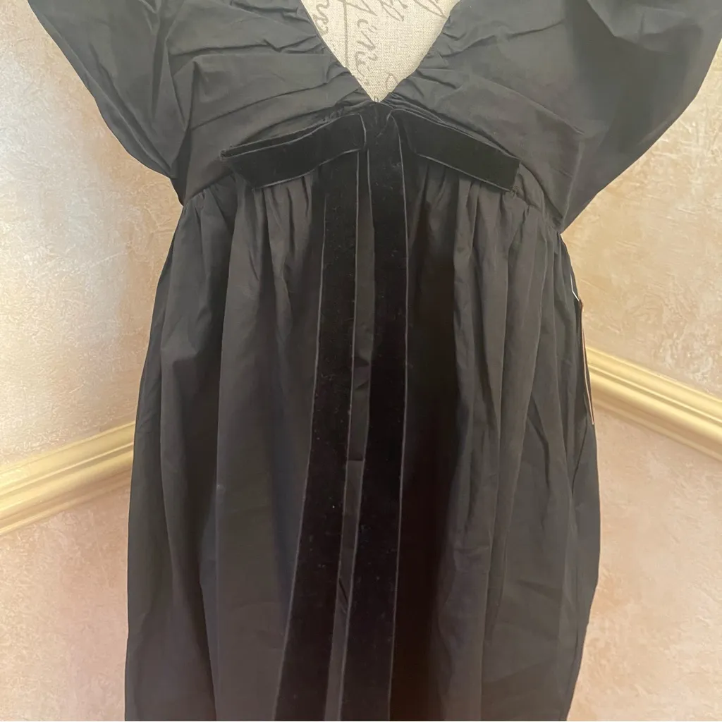 O.P.T. Didi Dress Voluminous Babydoll with Velvet Bow open back Cotton Black M Size M - Image 7