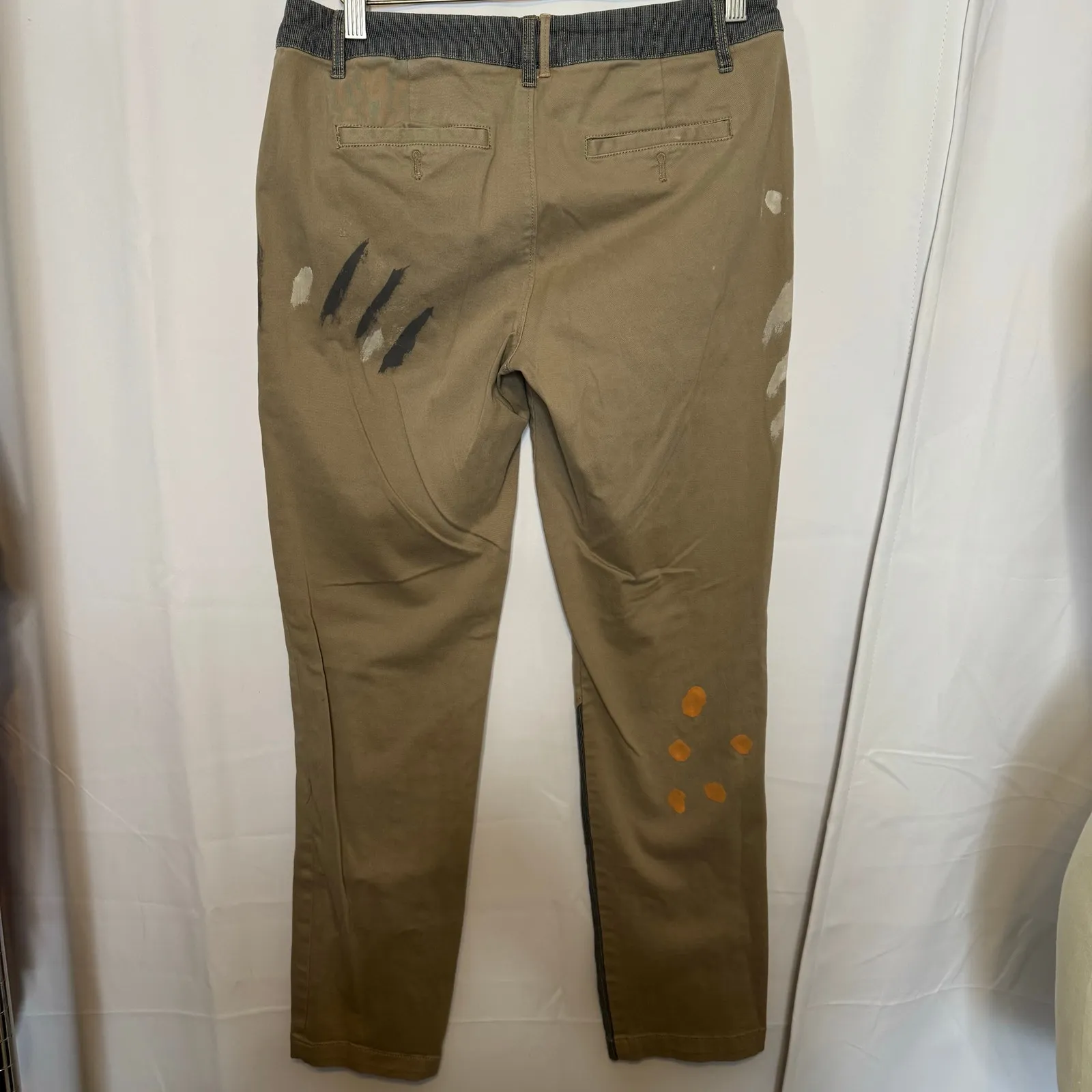 Pilcro Hyphen Collab Patchwork Painted Chinos Pants Women’s Sz 28 Anthropologie Brown - Image 3