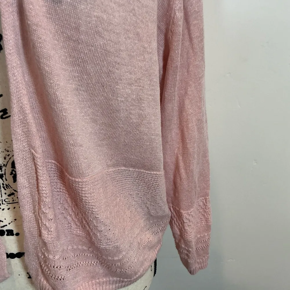 Nanette Lepore 100% Linen Cardigan Open Knit Lightweight‎ Pink Sweater Sz L - Image 3
