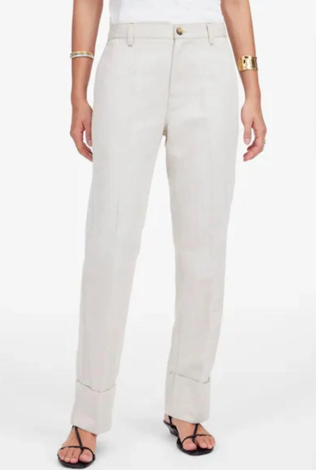 Madewell The Dean Easy Straight Leg Cuffed Cotton Linen Blend Pants Bone 31 New - Image 2