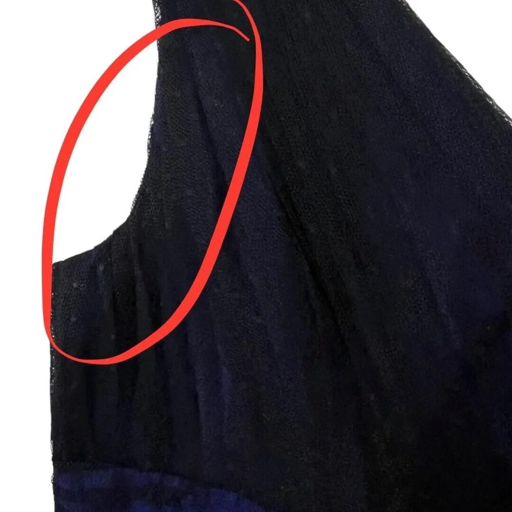 MONIQUE LHUILLER Trumpet Tiered Tulle Maxi Dress Gown Black Blue Women’s Size 8 - Image 11