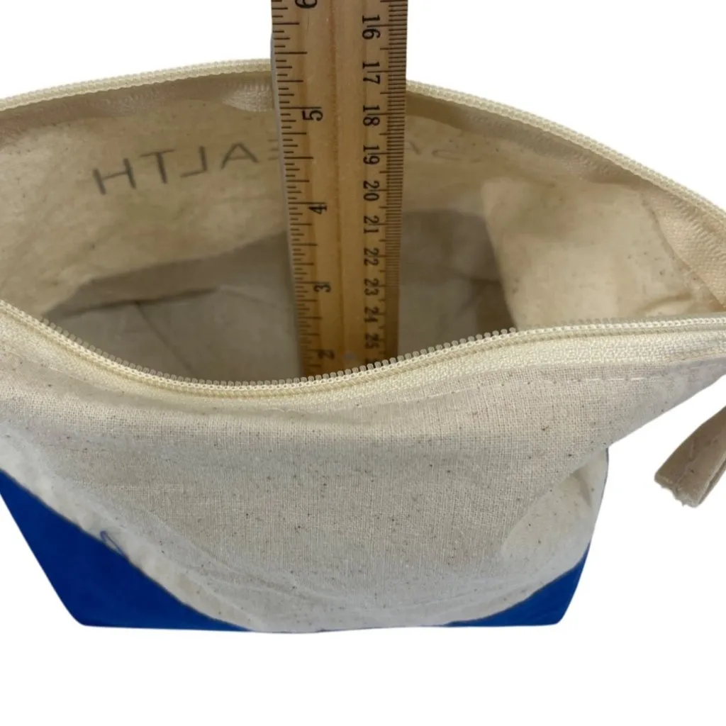 Casa Health Cotton Canvas Zipper Pouch Beige/Blue 10x7 Inches Lightweight 13q Blue - Image 4