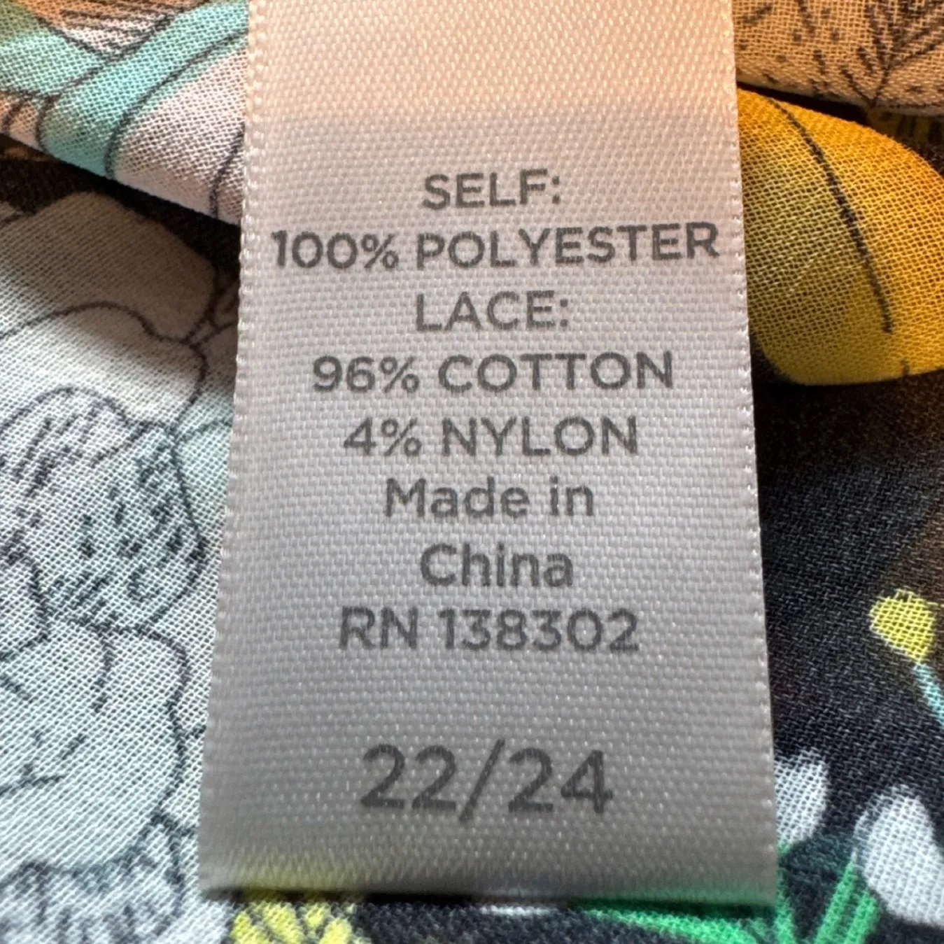 Avenue Floral Print Kimono Open Front Plus Size 22/24 Black Lace Trim Topper - Image 3