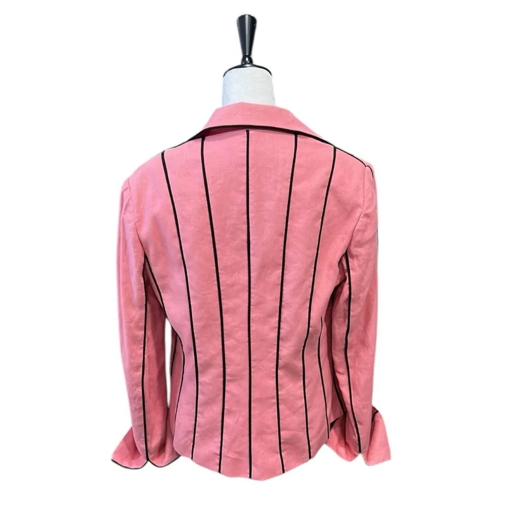 Vintage Giancarlo Ferrari Pink Lined Linen Jacket with Black Piping (8) EUC - Image 2