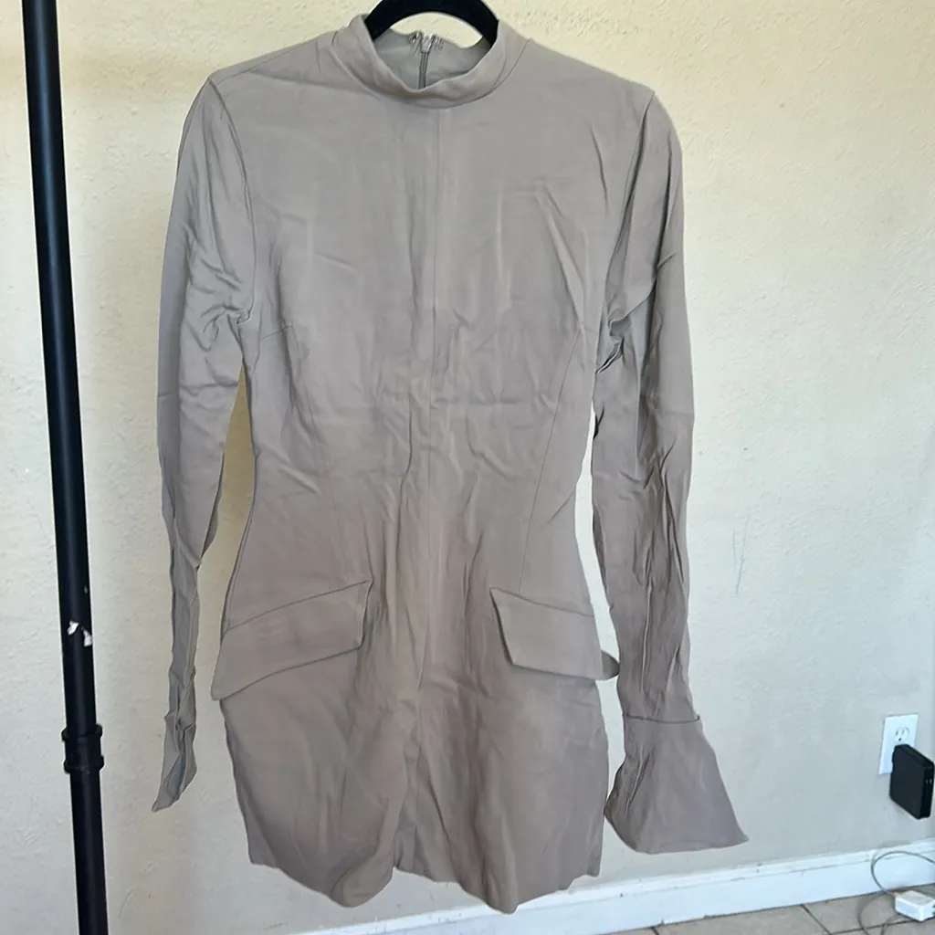 House Of Cb Mahalia Taupe Long Sleeve Mock Neck‎ Mini Dress NWOT Size M - Image 3