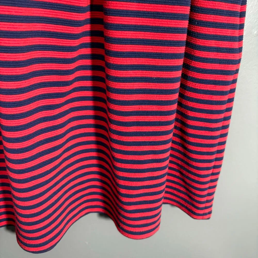 J Crew Women's Blue & Red Striped Preppy Nautical Dress - Size 8 - Pleated Skirt - Image 4