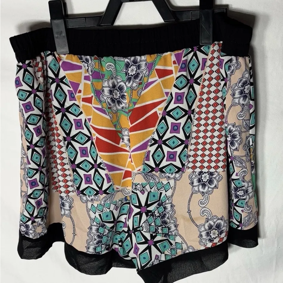 Geometric Patterned‎ Women's Shorts Blue Size L - Image 2