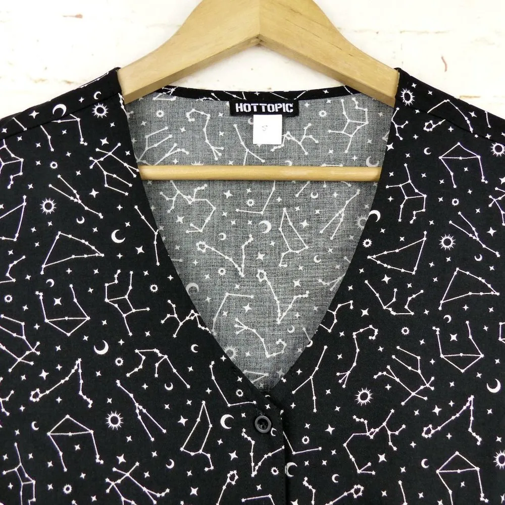 Hot Topic Constellation Tie Front Button Up Top Womens S Black Goth 90s - Image 5