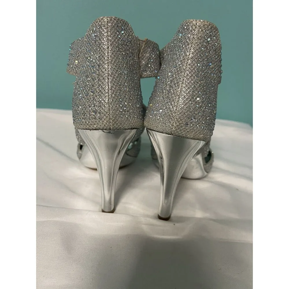 Silver Slipper‎ Sparkle Heels Front Zipper 7 Women's Reflective Heels S - Image 4