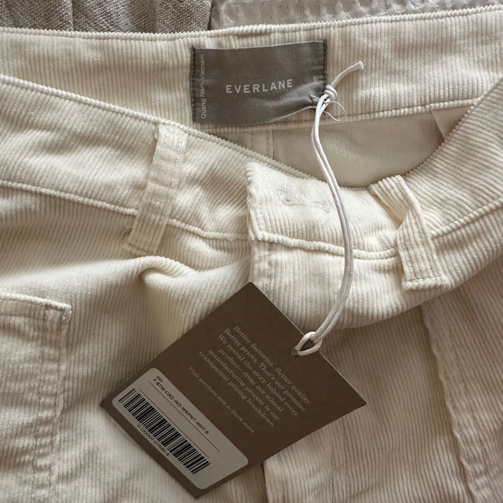 Everlane White Cuorderoy Women's Wide Leg High Rise Pants NWT Size 6 - Image 3