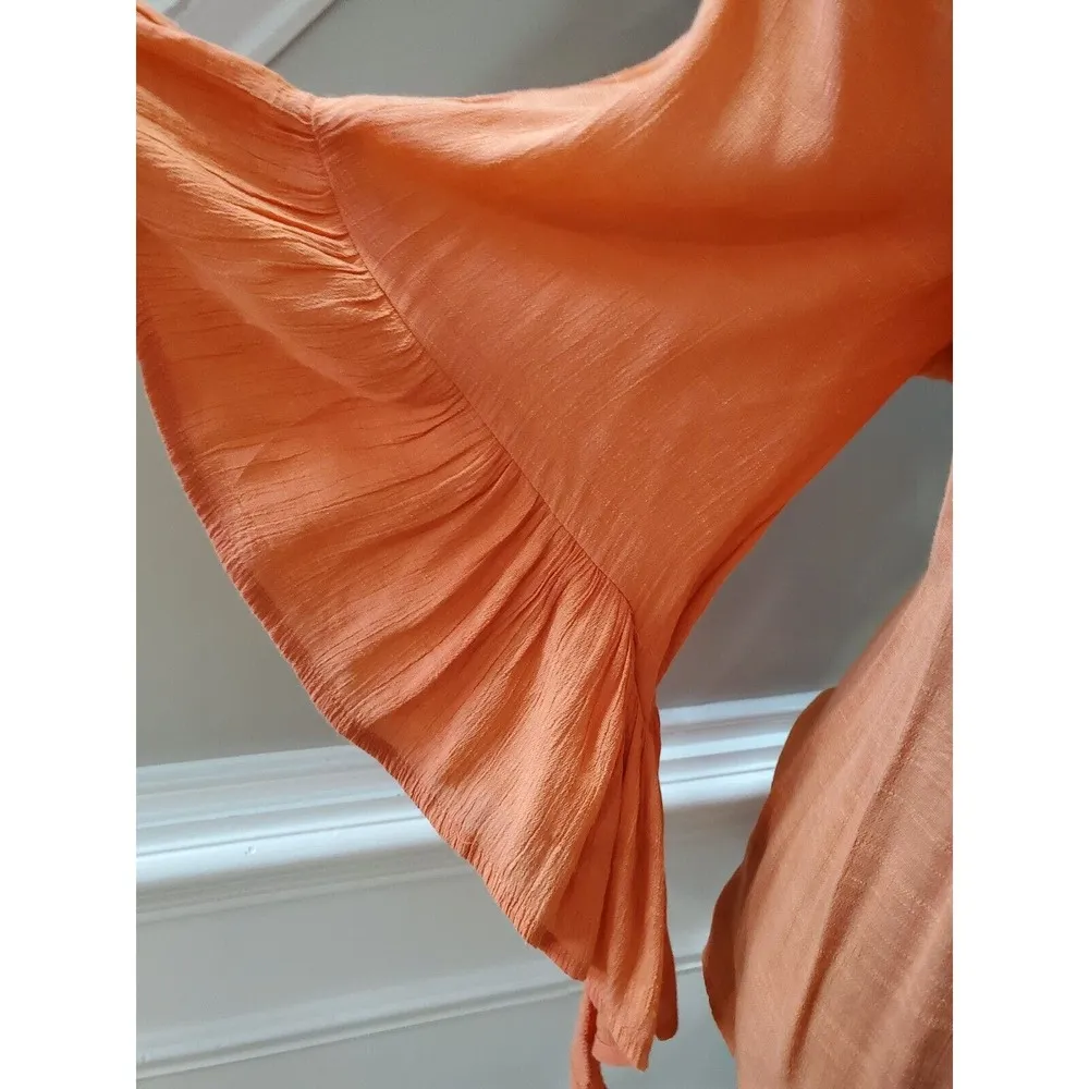 Est. 1946 Women's Orange Rayon Scoop Neck Long Flutter Sleeve Top Blouse Size XL - Image 5