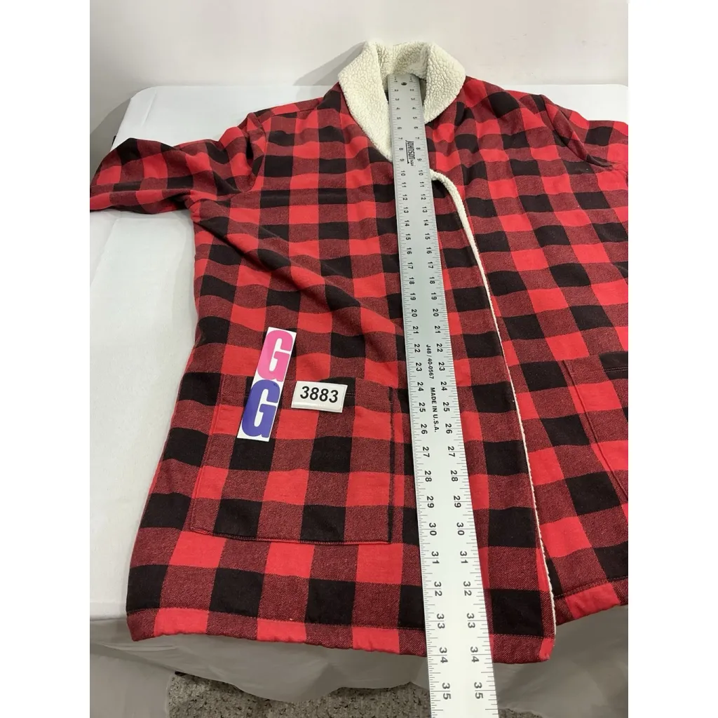 Womans Eddie Bauer XL Cardigan Black Red Checked Lined Open Front - Image 6