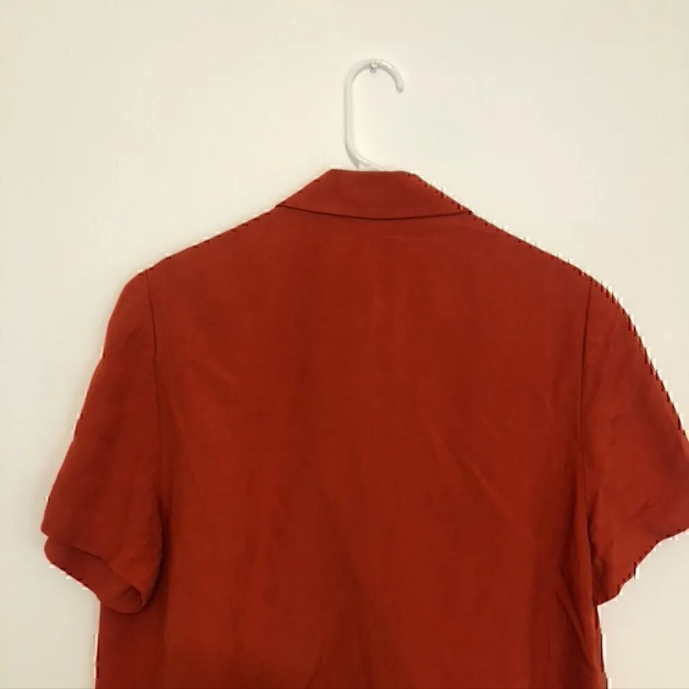 STUDIO I Plus Size Solid Burnt Orange Linen Blend Short Sleeve Blazer Jacket 16W - Image 9