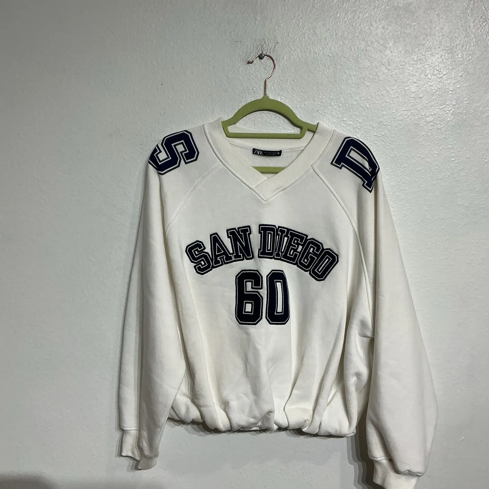 Zara White Varsity San Diego Sweatshirt Sz S - Image 2