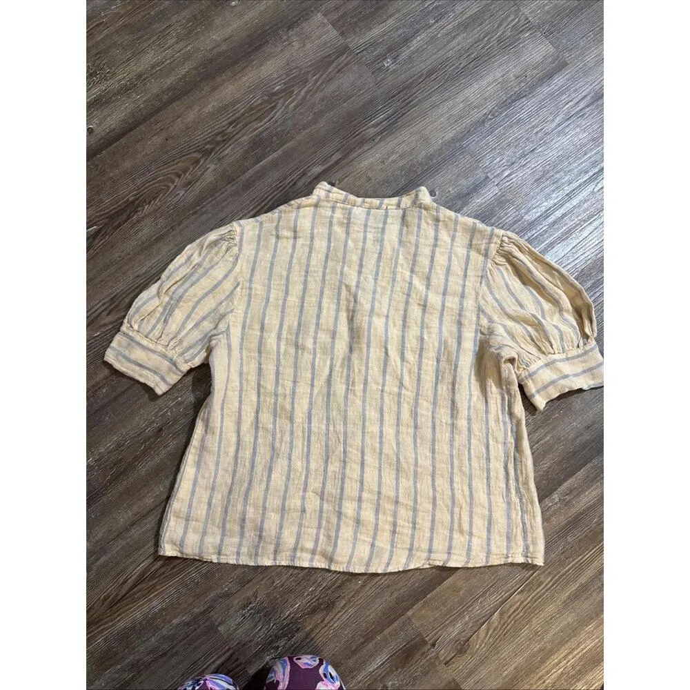 Stark X Striped Small 100% Linen Minimalist Organic Luxury Natural Blouse Small - Image 2