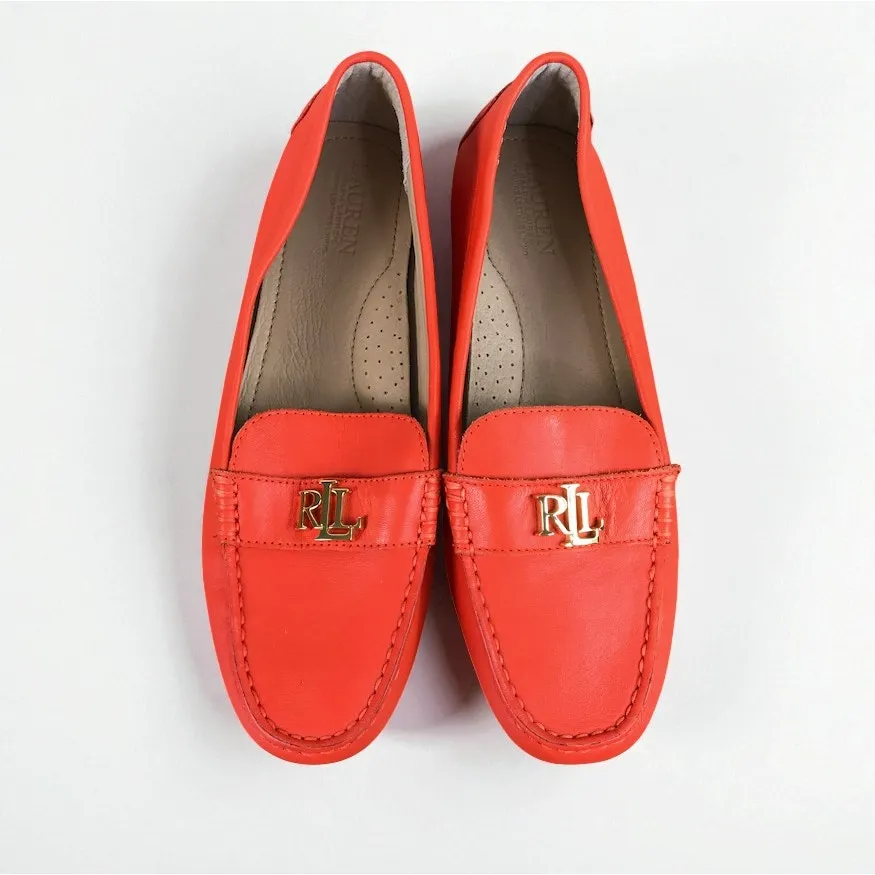 LAUREN RALPH LAUREN Leather Flat Loafer Women 7.5 Red Timeless Classic Work NWOB - Image 3