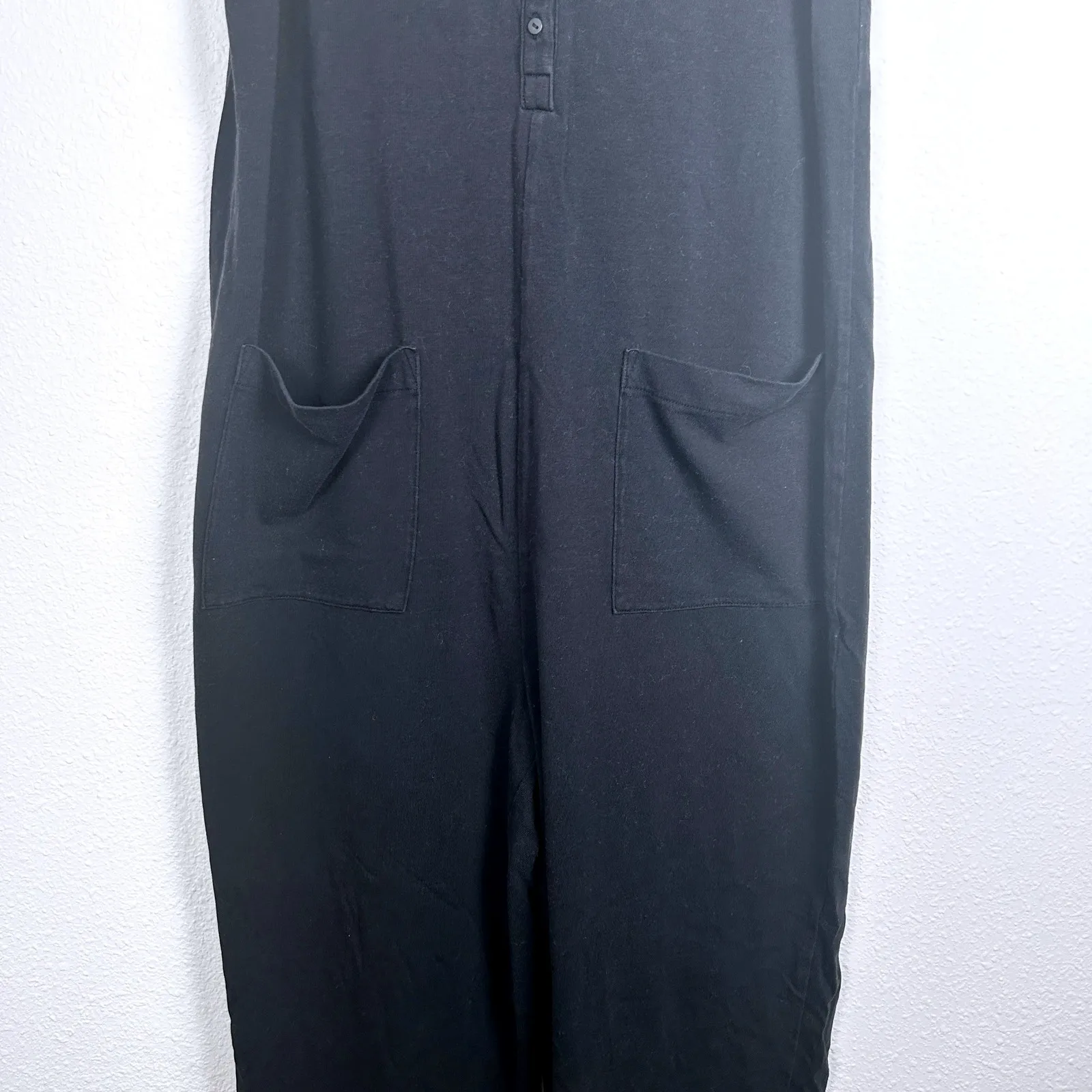 Soma  Henley Black Sleeveless Button Front Jumpsuit Casual Wide Leg Romper Medium - Image 3