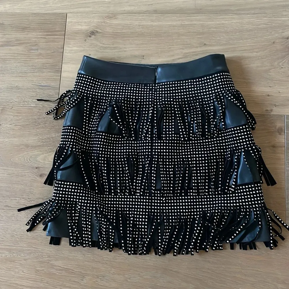 Sincerely Jules Black Faux Leather Mini Skirt Studded Fringe Detail Size Small - Image 9
