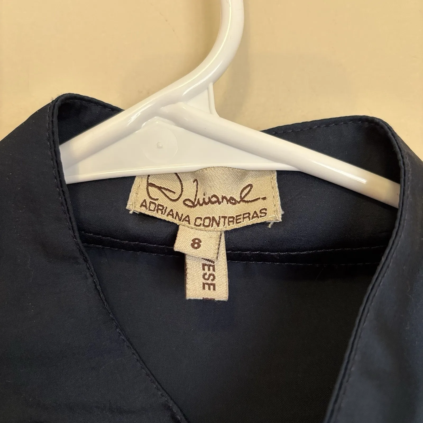 Adriana Contreras Navy Silk‎ Blouse Women's 8 Pullover Business Attire Casual Blue - Image 2