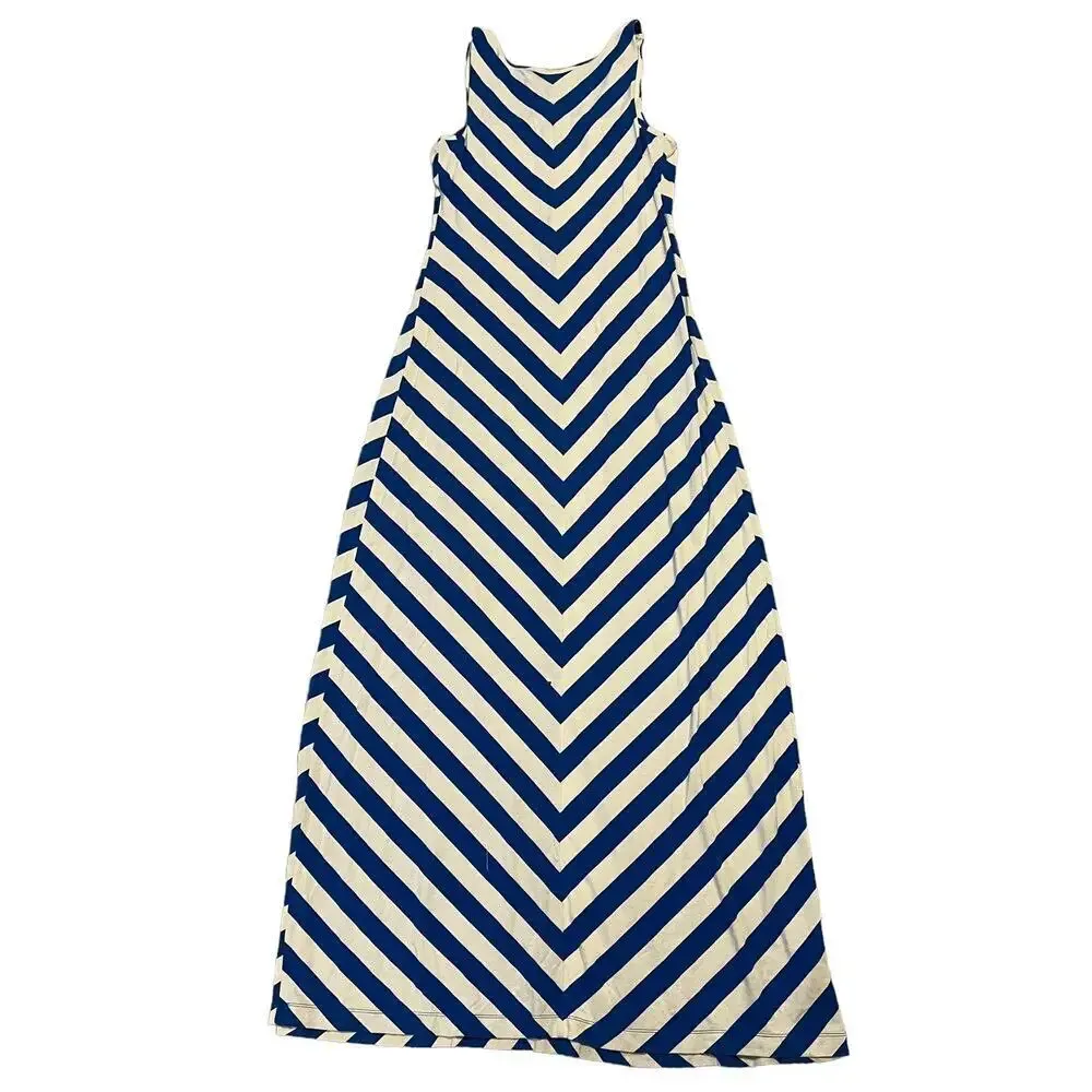 Tommy‎ Bahama Women's Small Blue/White Sleeveless High Neck Chevron Maxi Dress - Image 3