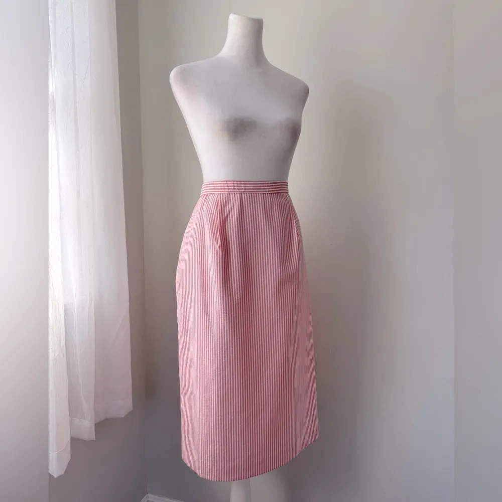 Vintage ‘00s Appleseed’s Petite Pink & White Stripe Seersucker Knee Length Skirt Size 6P - Image 6