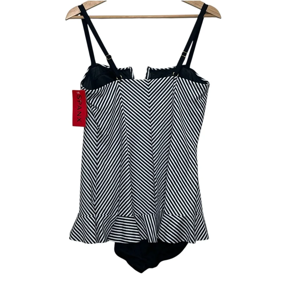 Spanx NWT Striped Peplum Tankini Swimsuit Women’s Size 14 Black White One Piece - Image 5