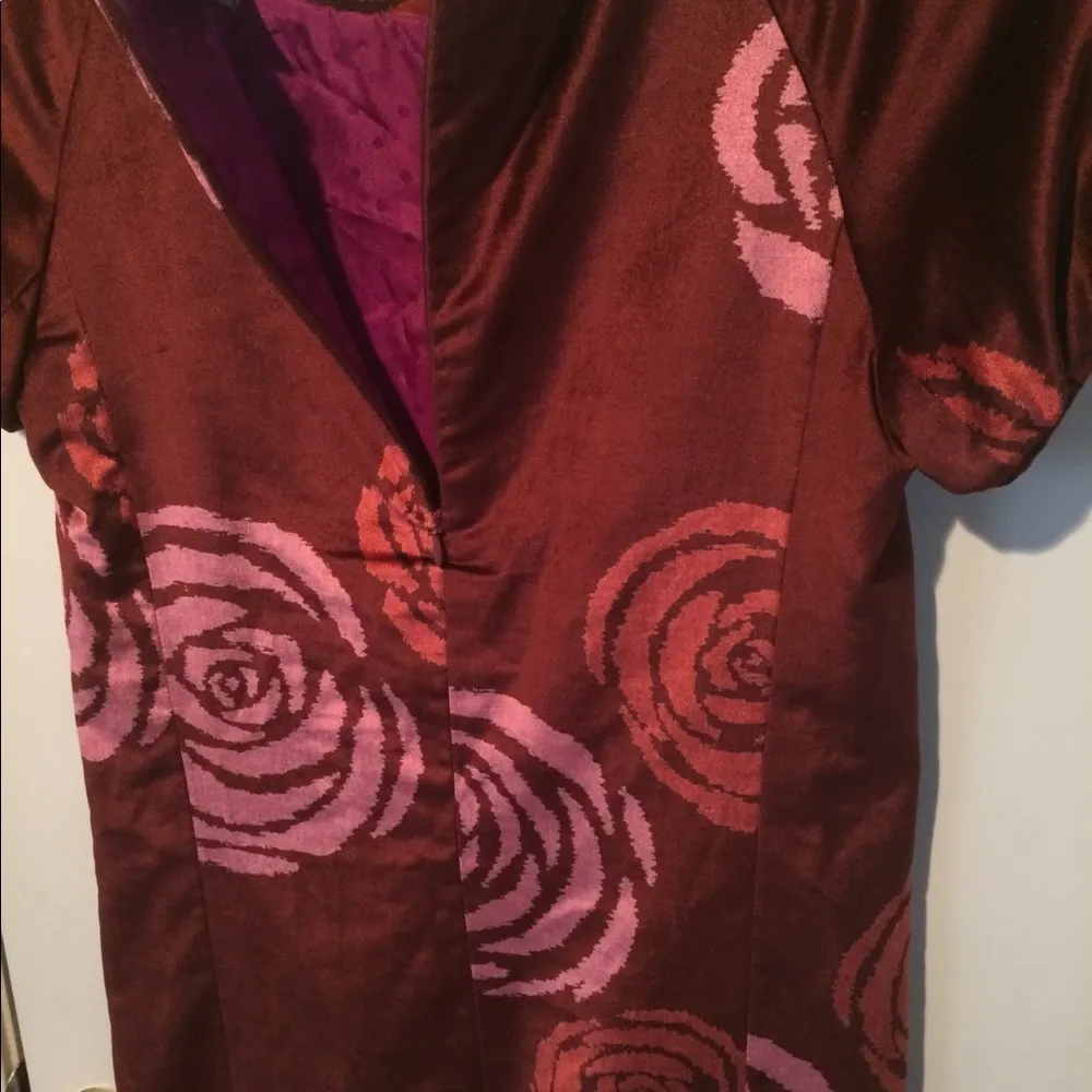 NEW Marc Jacobs size 0 maroon pocketed cuffed arm ROSES dress NWOT hand pockets - Image 6