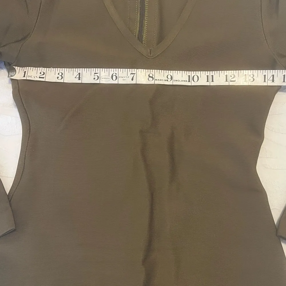 Women's Sage Green Knit Bodycon Dress Size L Long Sleeve V - Image 11