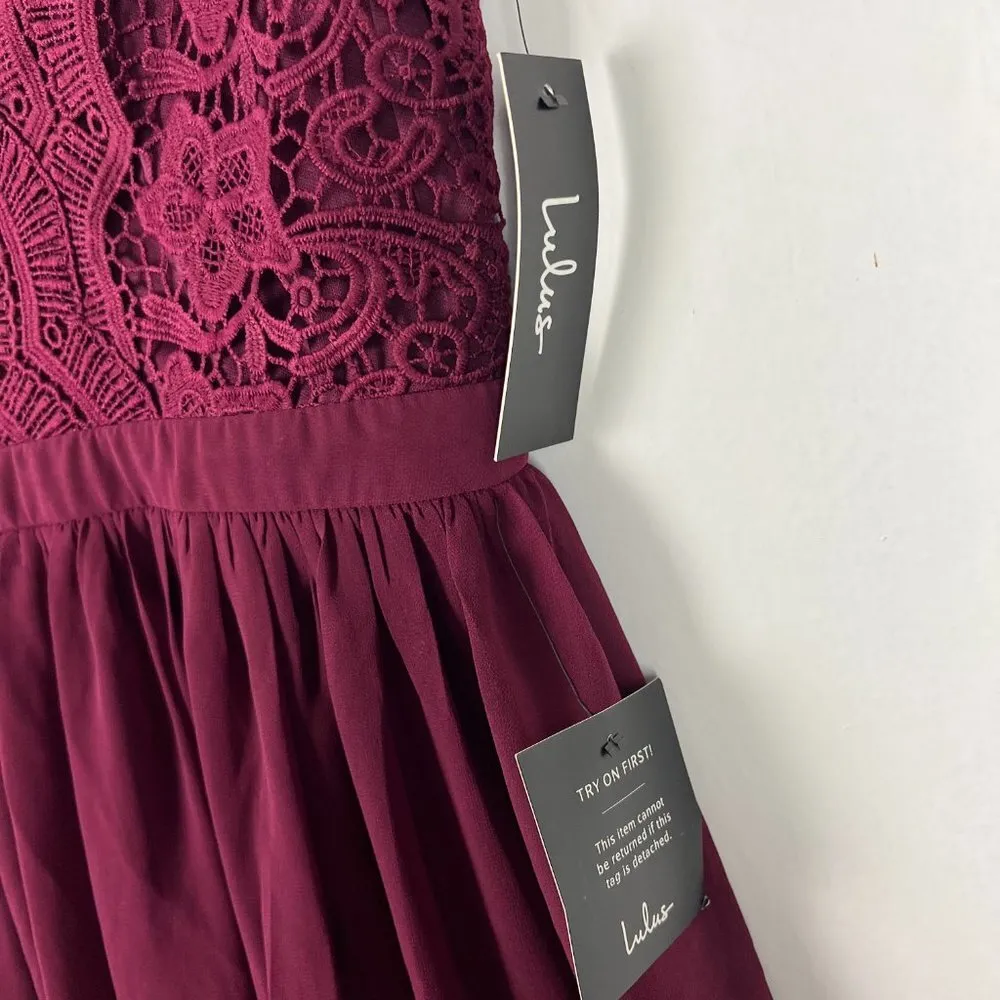 NWT Lulu's Angel in Disguise Burgundy Lace Skater Dress Size Small S NEW T2140 - Image 4