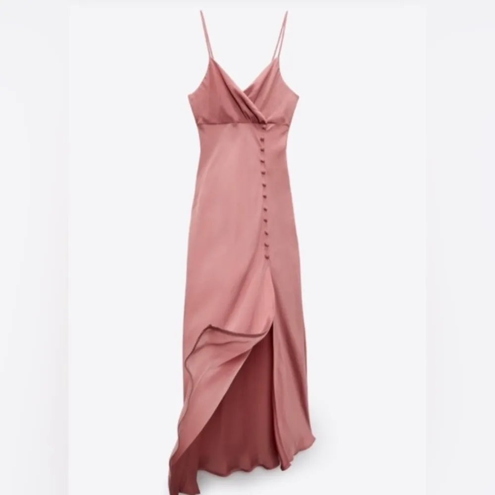 BLOGGERS FAVE!  ZARA SATIN EFFECT Buttoned Slip Midi Dress Dusty  Pink - Image 12