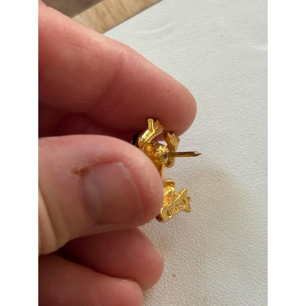 Vintage AVON Frog Brooch Pin Gold Tone & Green Enamel - Image 4