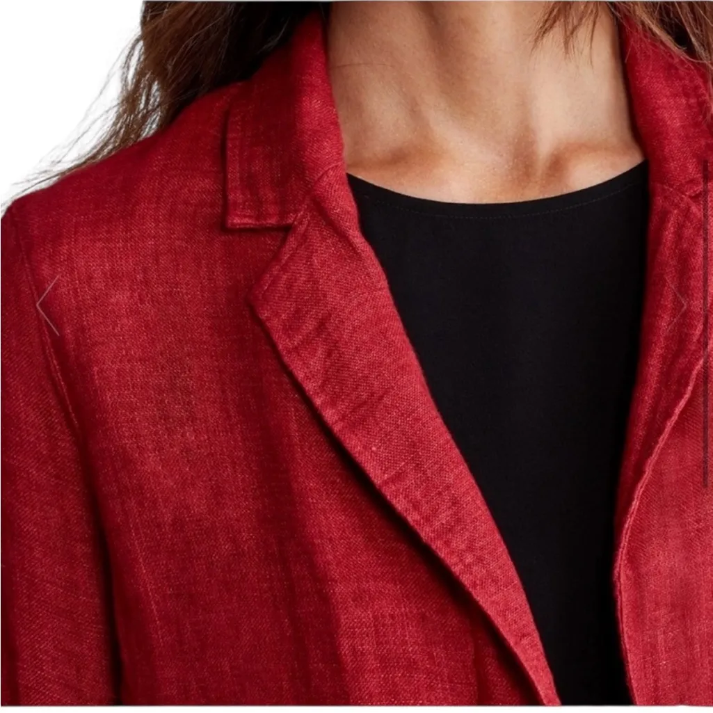 Eileen Fisher Jacket Organic Linen Doubleweave Coat Pocket Women’s Medium Red - Image 7