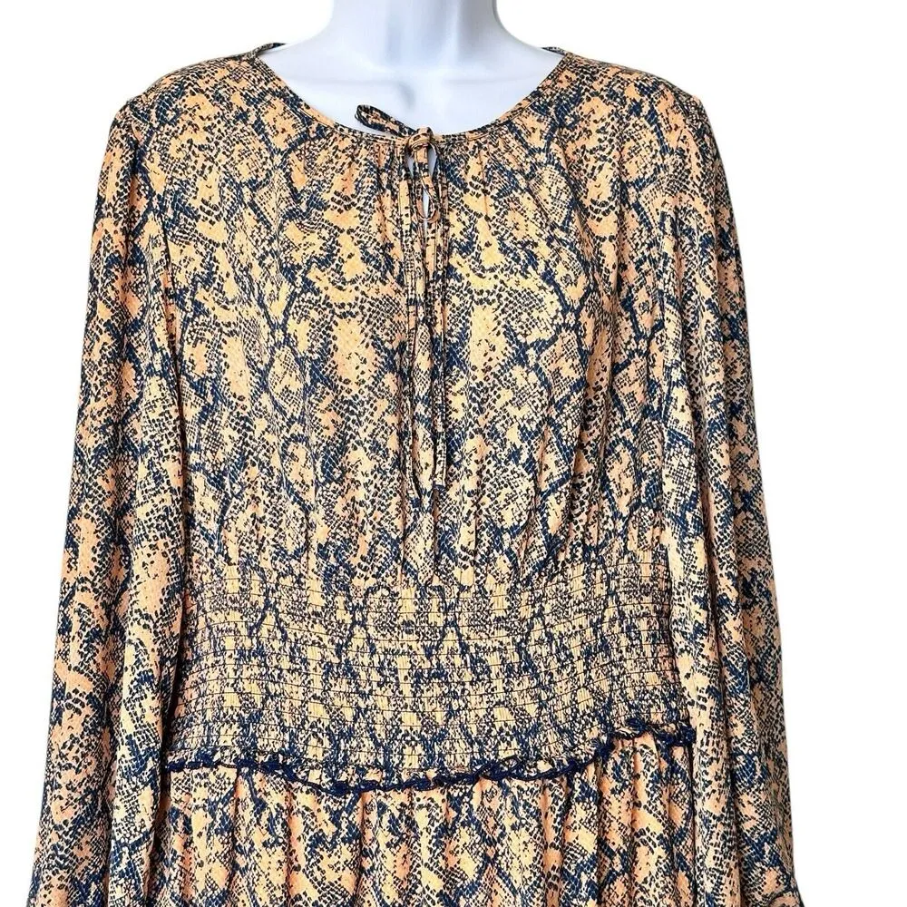 BCBGMAXAZRIA L Women's animal print Tiered Ruffle Dress Smoked Waist - Image 10