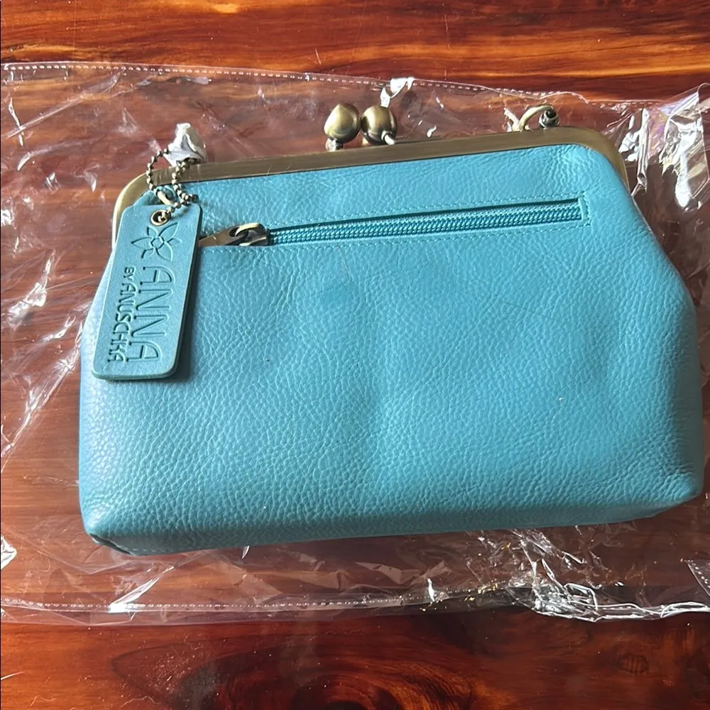 Anuschka Blue Leather Wristlet Clutch with Pebbled Texture - Image 2