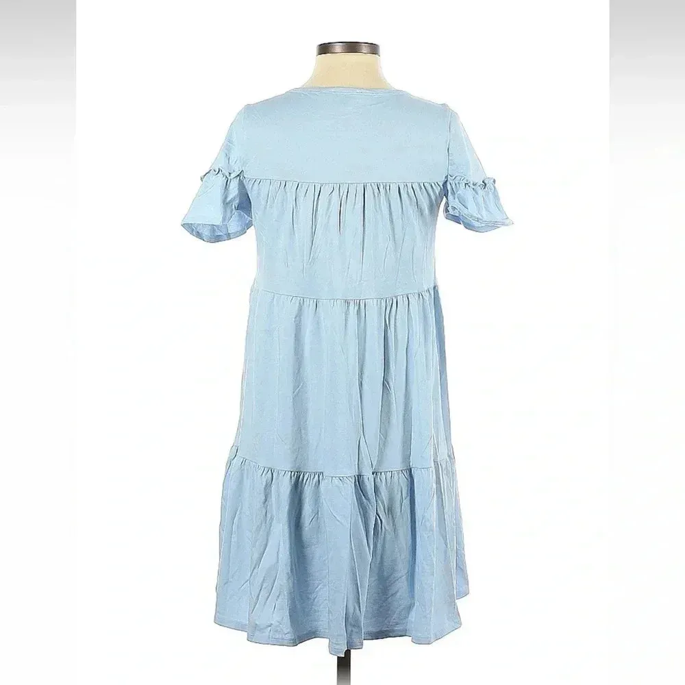J. Crew | Sky Baby Blue Coastal Boho Jersey Cotton Tiered Sundress Size XXS - Image 4