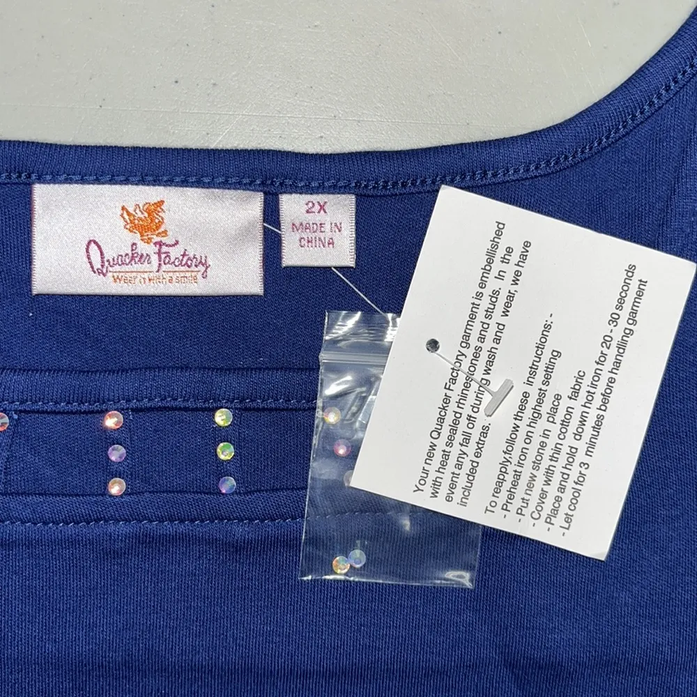 Quacker Factory  NWT Size 2X Blue Rhinestone Cut-Out Square Neckline Knit Top - Image 6