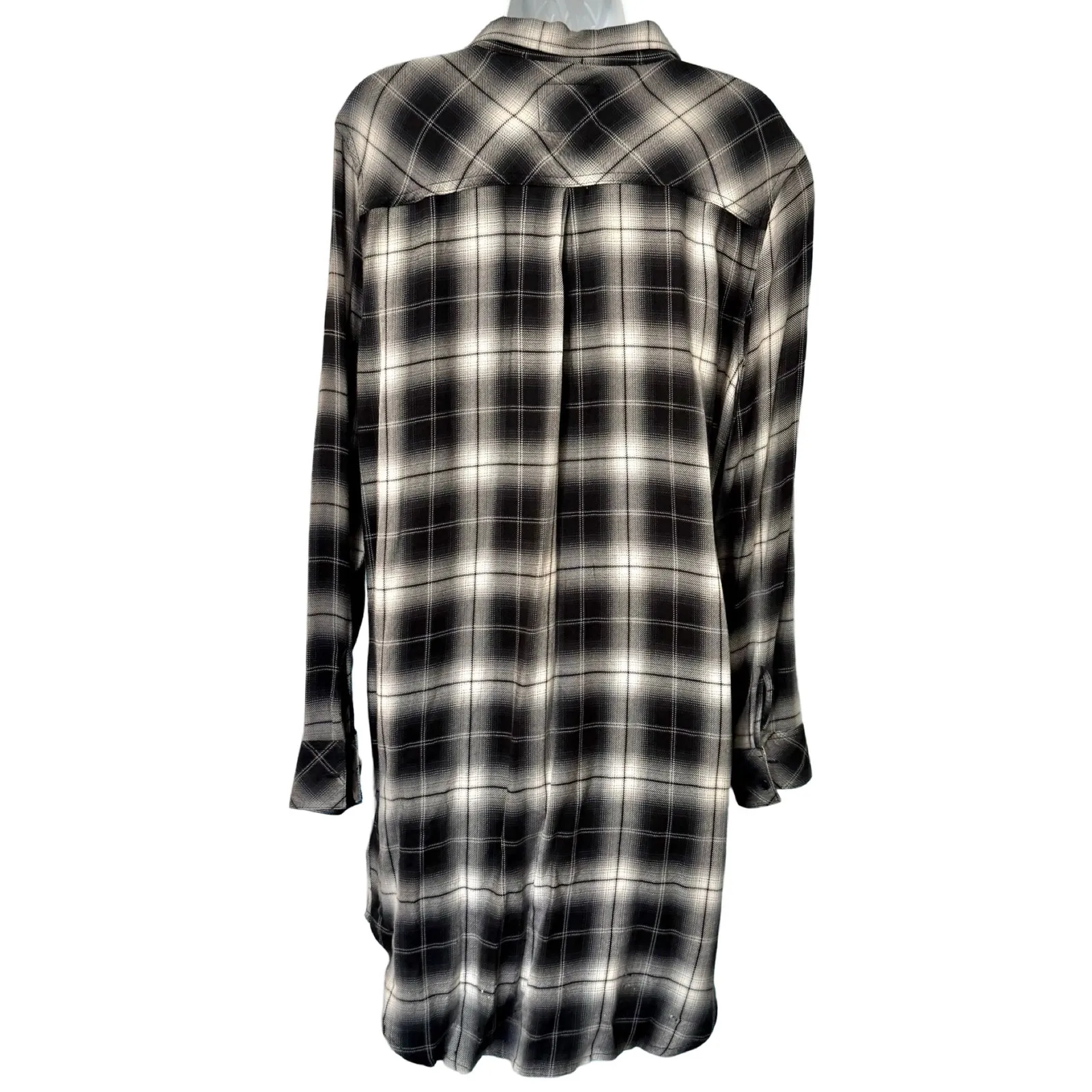 Rails Black White Plaid Button Down Long Sleeve Bianca Soft Shirt Dress size M - Image 3