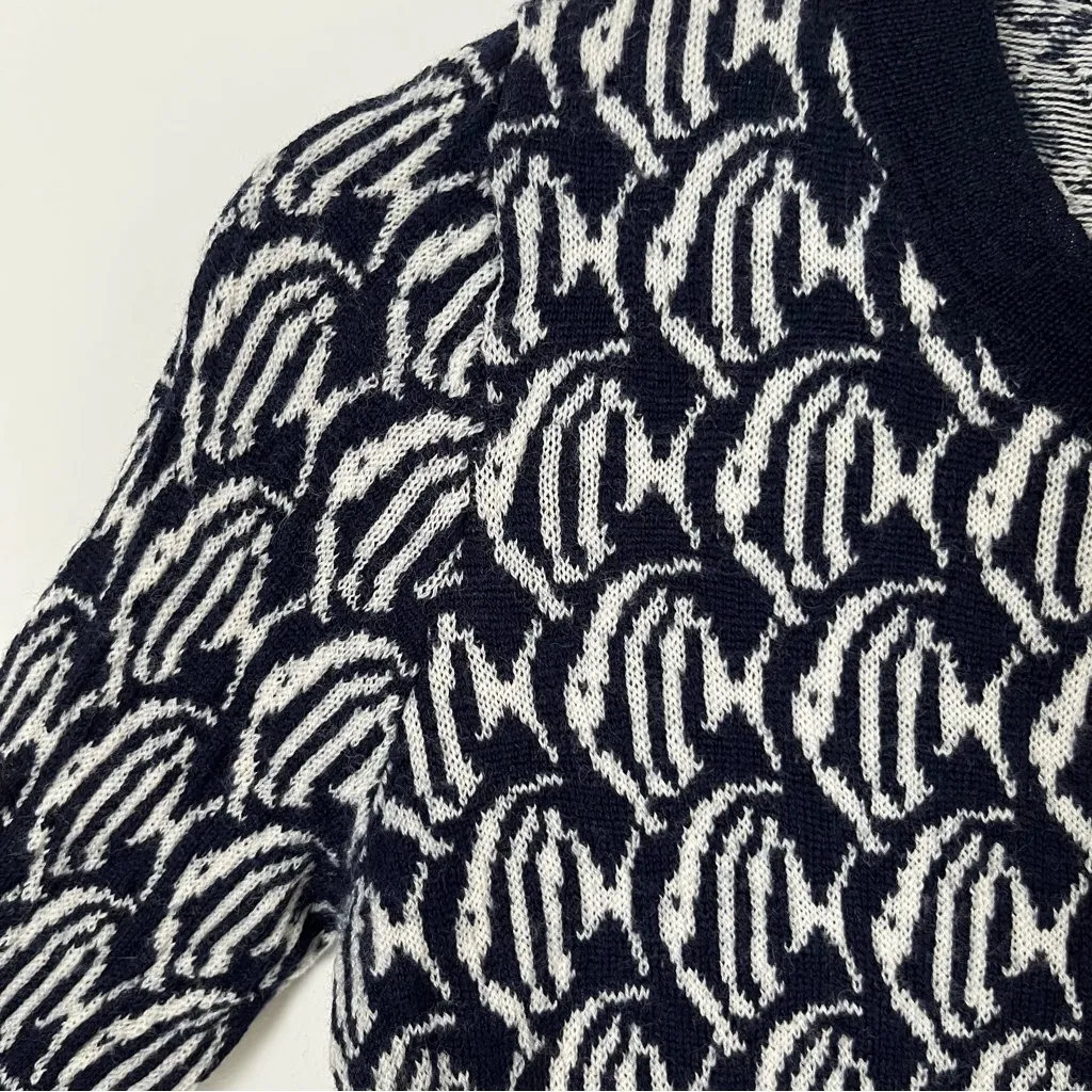 J Crew Classic Navy Blue Fish Sweater 100% Merino Wool Vacay Preppy - Image 2