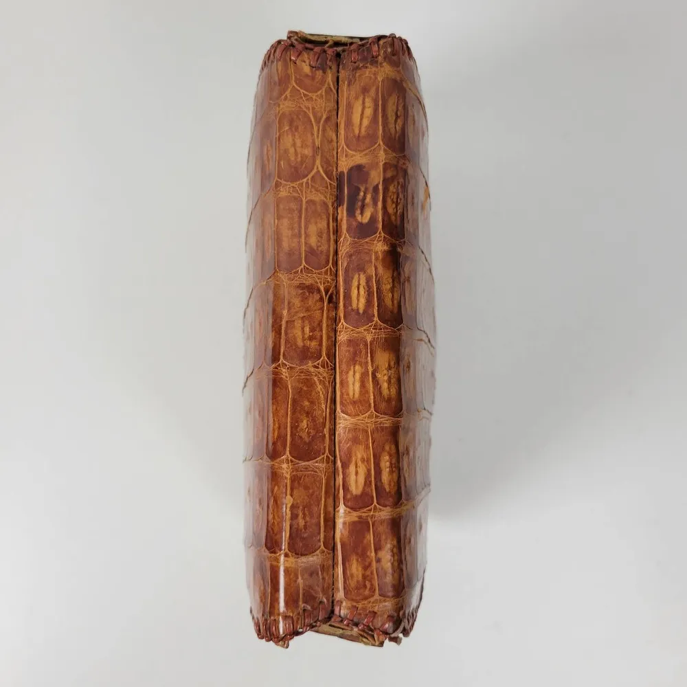 Vintage Womens Genuine Alligator Skin Leather Clutch Purse Cognac Brown Handmade - Image 10