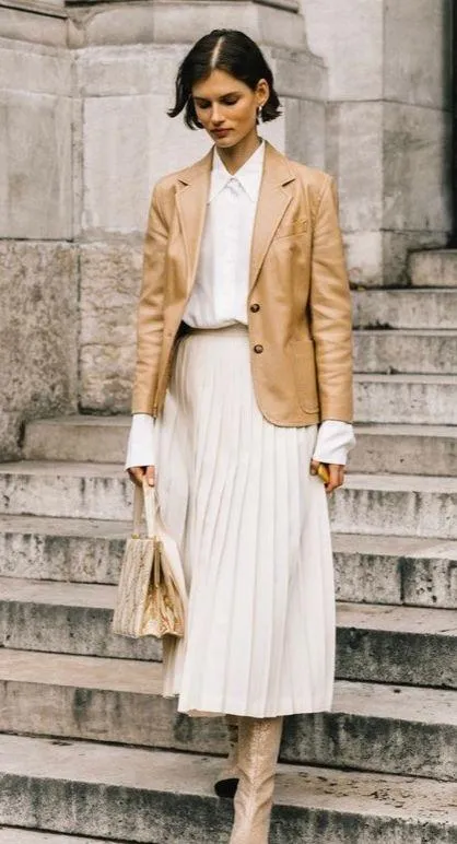 NWT  Leather Faux Tan Beige Blazer Coat Jacket Blogger Pinterest Fav Cream - Image 3