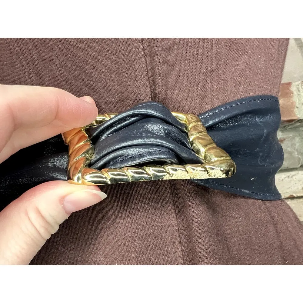 Cinch belt navy blue goldtone clasp 1980s signed pearl - Image 8