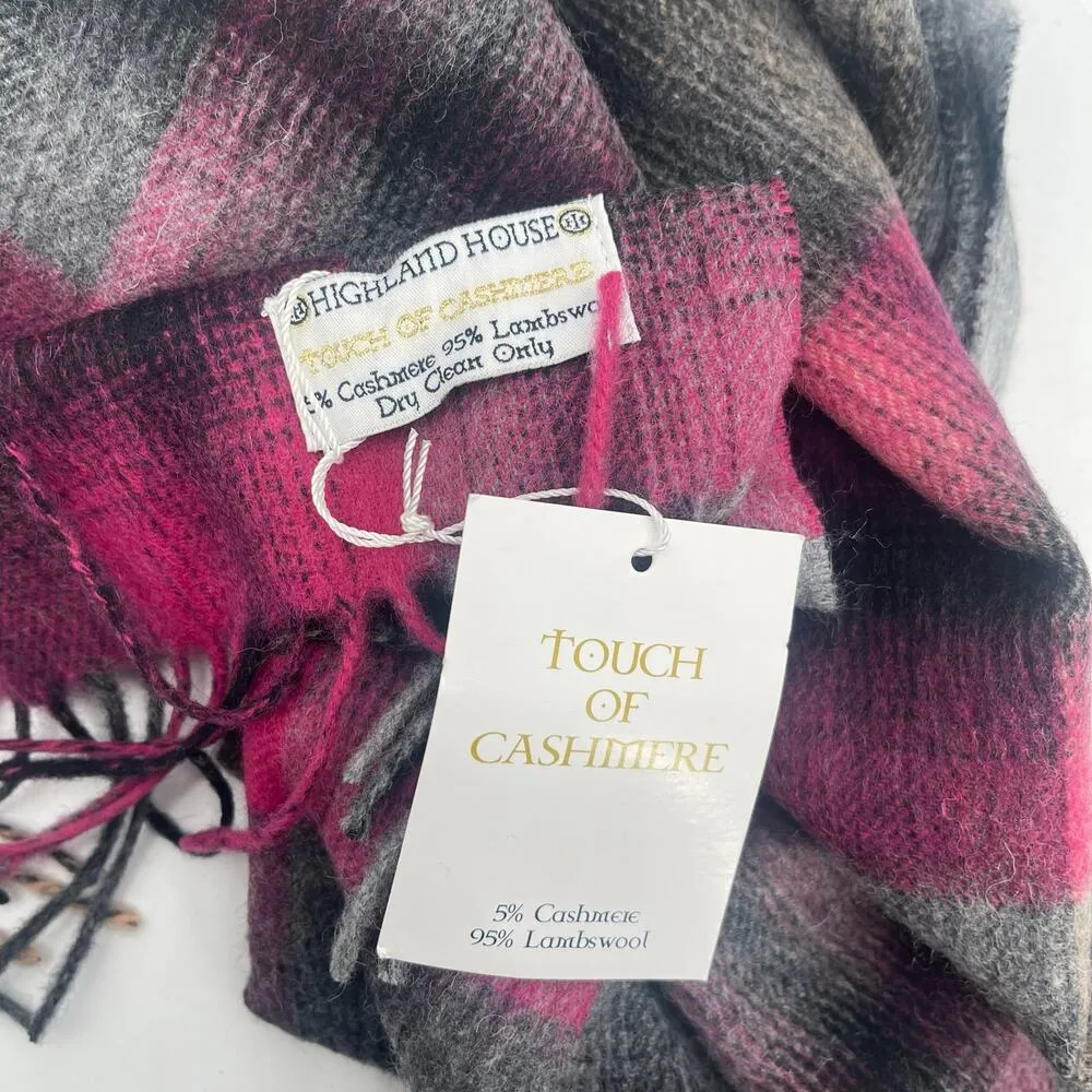 HIGHLAND HOUSE Scarf 5% Cashmere 95% Lambswool Plaid NWT Touch of Cashmere Gray - Image 6