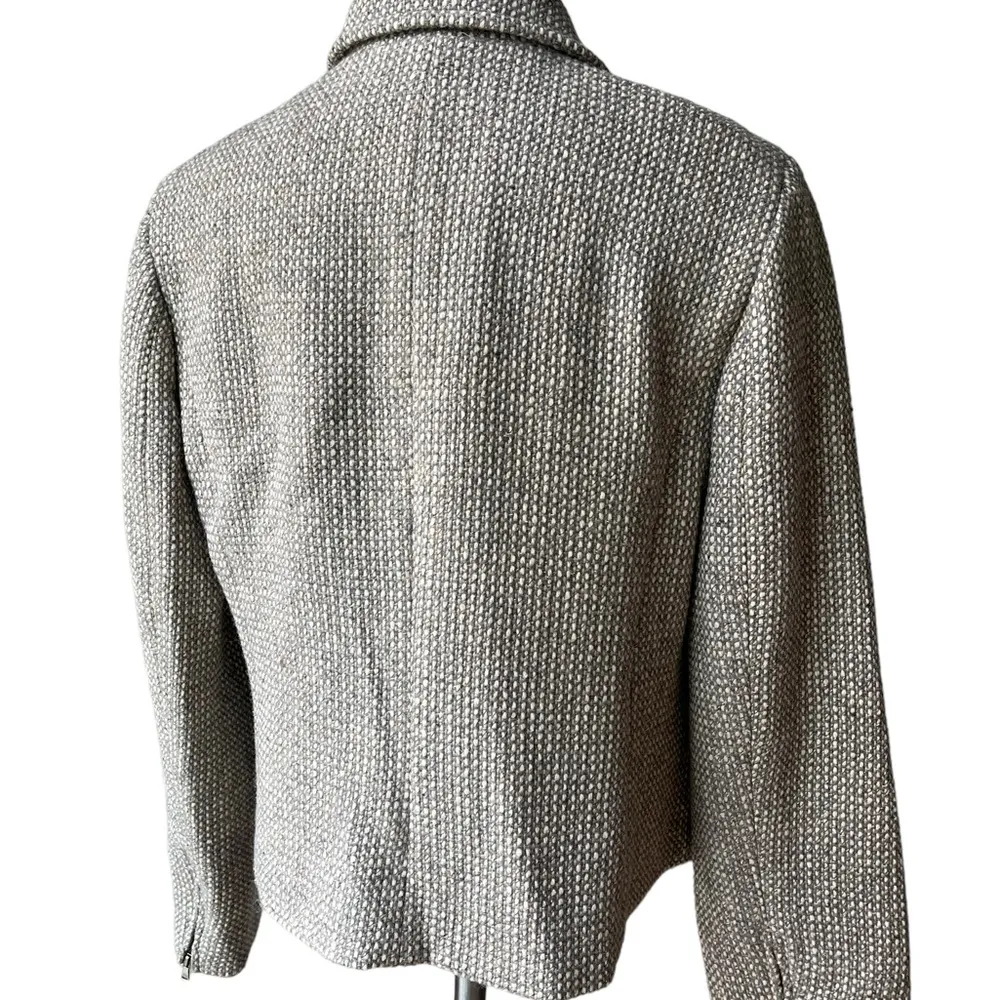 NWT, Talbots Gray tweed Moto Jacket Blazer Career Silver Metallic, Sz 14 - Image 8