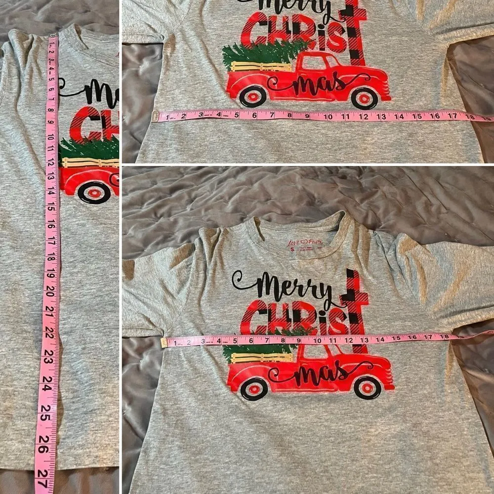 Love in Faith Merry Christmas Truck Long Sleeve Tshirt Marled Grey Red S Gray - Image 9