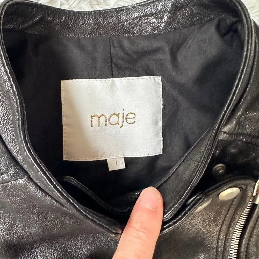 Maje Luxury Lambskin Leather Asymmetrical Zip Motorcycle Biker Vest Sz 1 - Small - Image 8