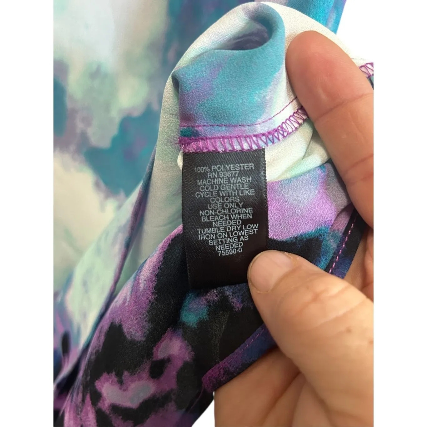 Women's Blouse Top Purple Blue Abstract Print Short‎ Sleeve - Image 3