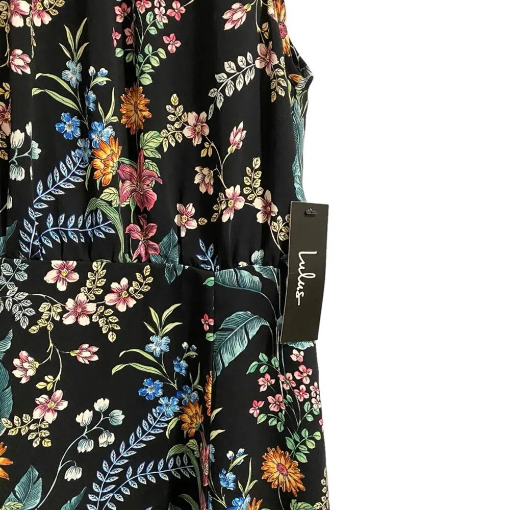 Lulu’s Take Me Oasis Black Floral Print Sleeveless Skater Dress Women’s Medium - Image 6