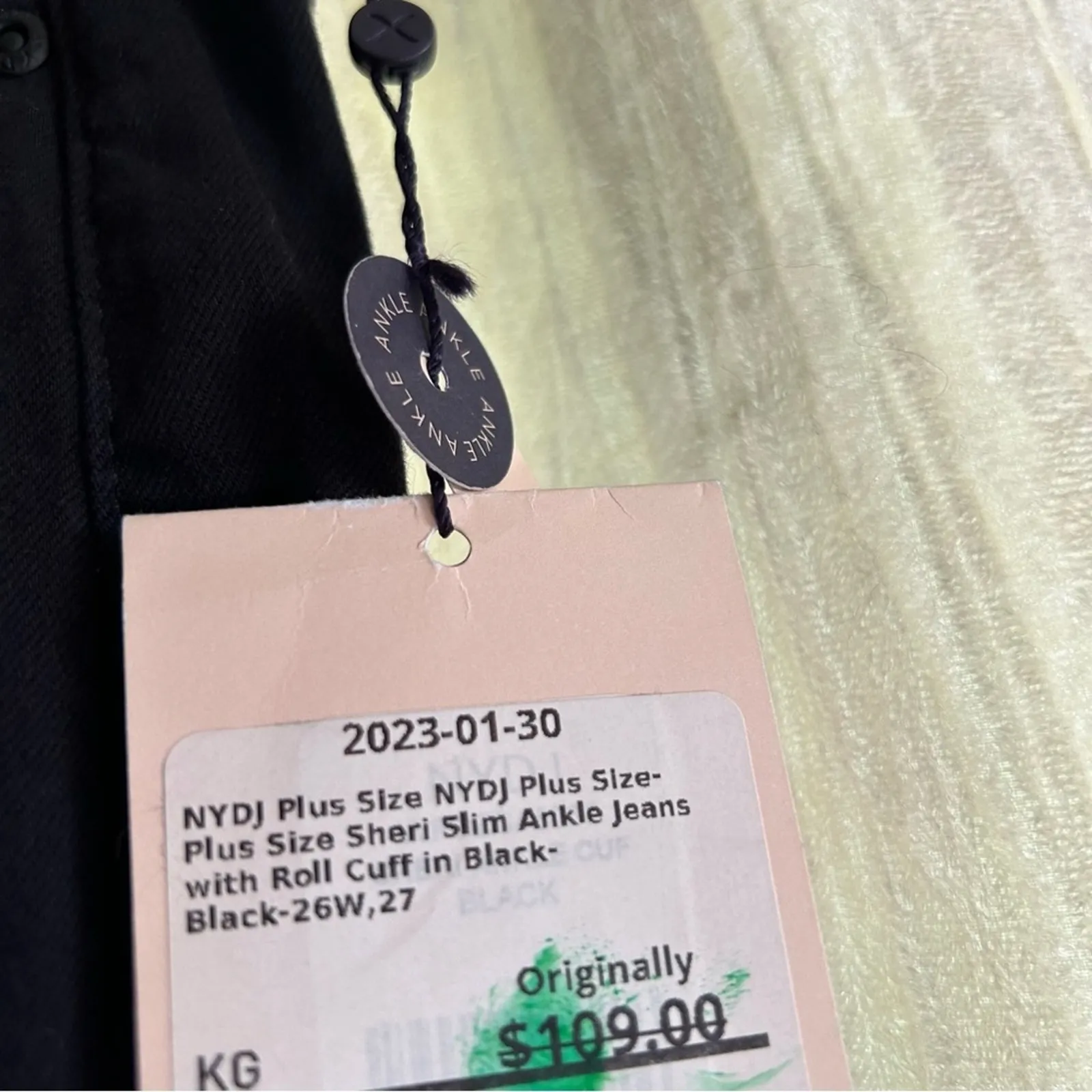 NYDJ Sheri Slim Ankle‎ Jeans with Roll Cuff in Black Lift Tuck NWT Plus Size 26 - Image 7