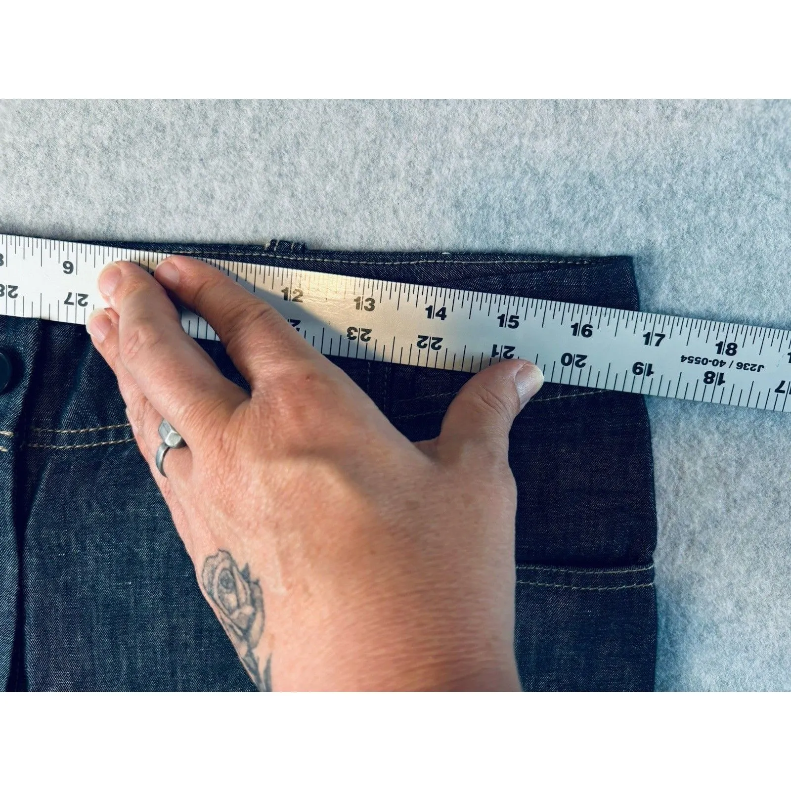 Talbots Dark Wash Lightweight Linen Blend Denim Look Trousers‎ Pants 10 Wide Leg - Image 9