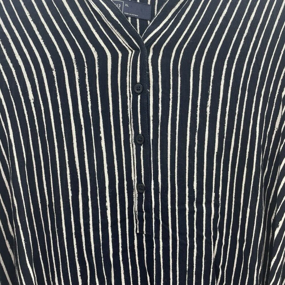 Gap Size XL Tie Shirt Dress Wrap Front Long Sleeve True Indigo Navy Blue Stripe - Image 5